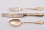 flatware set, silver, 4 items: fork, knife, spoon, napkin holder, 800 standard, 133.95 g, engraving,...