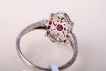 a ring, Art Deco, gold, 18 k standard, 2.63 g., the size of the ring 17 1/2, diamonds, ruby...