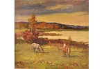 Lauva Jānis (1906 - 1986), Ainava ar zirgiem, 1968(?) g., audekls, eļļa, 65 x 70 cm...