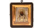 icon, Saint Tikhon of Zadonsk, in icon case, board, silver, painting, 84 standart, Russia, 1861, 8.9...