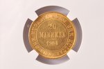 20 марок, 1904 г., L, золото, Российская империя, Финляндия, 6.45 г, Ø 21.3 мм, MS 62...