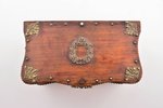 small chest, for small items, brass, wood, copper, fabric, the 19th cent., 23.9 x 13.1 x 14.9 cm...