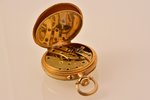 kabatas pulkstenis, Šveice, Francija, zelts, 18 K prove, 19.60 g, 3.5 x 2.8 cm, Ø 25 mm, futlārī...