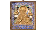 икона, Святитель Николай Чудотворец, медный сплав, 5-цветная эмаль, Российская империя, начало 20-го...