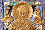 ikona, Svētais Nikolajs Brīnumdarītājs, vara sakausējuma, 5-krāsu emalja, Krievijas impērija, 20. gs...