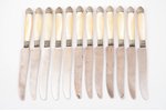 flatware set, silver, 12 knives, total weight of items 843.45, metal, nacre, Europe, two hangles wit...