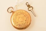 kabatas pulkstenis, ar atslēdziņu, zelts, metāls, 18 K prove, (kopējs)  46.66 g, 4.8 x 4.1 cm, Ø 38...