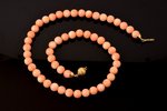 beads, japanese deepwater coral, top class, 36.15 g., Ø (bead) 0.8 cm, lenght (with clasps) 41.7 cm,...