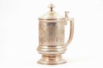 beer mug, silver, 84 standard, 339.20 g, engraving, gilding, h 17.2 cm, 1880-1890, Moscow, Russia...