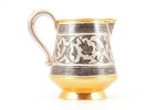 cream jug, silver, 875 standard, 168.80 g, niello enamel, gilding, h (with handle) 10.5 см cm, the a...