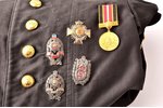 set, Firefighter's jacket with badges, shoulder boards, buttons and firefighter society membership c...
