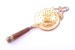 strainer, silver, 925 standard, total weight of item 38.30, gilding, wood, 14.5 cm, London, Great Br...