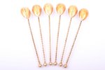 set of coffee spoons, silver, 6 pcs., 830 standard, 81.65 g, gilding, 15 cm, 1933, Finland...