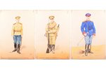 3 miniatūru komplekts, Armijas uniformas, papīrs, akvarelis, 37.4 x 26.2 cm...