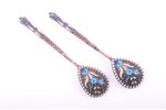 pair of teaspoons, silver, 84 standart, cloisonne enamel, 1896-1907, 14+15.70 g, Moscow, Russia, 10...