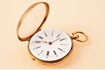 pocket watch, France, gold, enamel, weight with key - 28.28 g, Ø 32 mm, mechanism working well...