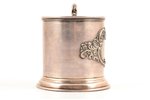 tea glass-holder, silver, with glass, 84 standard, weight of silver 148.85, h (with handle) - 9.8, Ø...