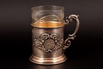 tea glass-holder, silver, with glass, 84 standard, weight of silver 148.85, h (with handle) - 9.8, Ø...