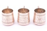 set, three charkas (small glasses), silver, 84 standart, engraving, 1896-1907, 74.35 g, by Ivan Mani...