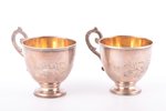 set of 2 teacups, silver, 84 standart, engraving, 1880-1899, 127.60 g, Moscow, Russia, h (with handl...