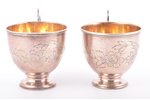 set of 2 teacups, silver, 84 standart, engraving, 1880-1899, 127.60 g, Moscow, Russia, h (with handl...