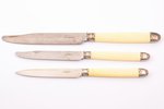 set of 15 dinner knives and 30 dessert knives. 15 dessert knives are with silver, 950 standard, tota...