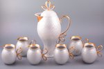 service, 7 items: teapot and 6 cups, porcelain, sculpture's work, by Betarice Karklina, Riga (Latvia...