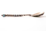 spoon for salt, silver, 84 standard, 6.25 g, cloisonne enamel, 7.1 cm, workshop of Maria Semenova, R...