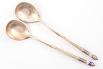 set of 2 teaspoons, silver, 84 standart, cloisonne enamel, 1896, 44.45 g, by Gustav Klingert, Moscow...