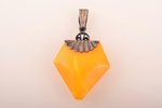 a pendant, silver, 875 standard, the item's dimensions 3.4 x 2.5 x 0.8 cm, amber, USSR...