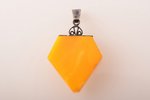 a pendant, silver, 875 standard, the item's dimensions 3.4 x 2.5 x 0.8 cm, amber, USSR...