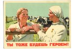 postcard, patriotic (You too will be a hero), USSR, 1950, 15 x 10.6 cm...