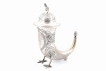 horn, silver, 97 standard, 294.40 g, engraving, silver stamping, 16.2 x 8.4 x 20.4 cm, Simon Groth,...