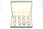 set, silver, small glasses, 12 pcs., 950 standard, 98.25 g, h - 4.2 cm, Charles Barrier, 1905-1923,...