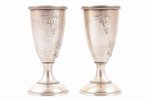 pair of little glasses, silver, "Spasskaya Tower", 875 standard, 57.60 g, engraving, h - 7.3 cm, Tal...