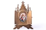 tabletop icon, Mother of God, in icon stand, hand painted, enamel, metal, 17 x 11.4 / 5.4 x 4.3 cm...
