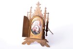 tabletop icon, Mother of God, in icon stand, hand painted, enamel, metal, 17 x 11.4 / 5.4 x 4.3 cm...