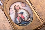 настольная икона, Пресвятая Богородица, в иконостасе, ручная роспись, финифть, металл, 17 x 11.4 / 5...