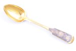 spoon, silver, 84 standard, 27.70 g, niello enamel, gilding, 14.9 cm, Michael Koshkov, 1858, Veliky...
