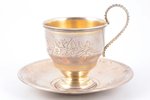 tea pair, silver, 84 standard, 166.35 g, engraving, gilding, h (cup) 8.9 cm, Ø (saucer) 12.6 cm, P....