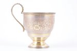 tea pair, silver, 84 standard, 166.35 g, engraving, gilding, h (cup) 8.9 cm, Ø (saucer) 12.6 cm, P....