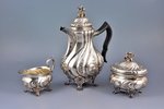 service: coffeepot, sugar-bowl, cream jug, silver, 830 standart, 1946-1947, total weight of items 13...