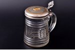 beer mug, silver, glass, gold, brilliant, ~ 0.15 carat, h 15.3 cm, without hallmarks; metal examinat...