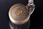 beer mug, silver, glass, gold, brilliant, ~ 0.15 carat, h 15.3 cm, without hallmarks; metal examinat...