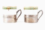 две кофейные пары, серебро с фарфором Limoges France, 800 проба, вес серебра 105.35г, Франция, h чаш...