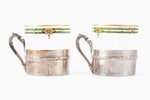 two coffee pairs, silver with porcelain Limoges France, 800 standart, silver weight 105.35g, France,...