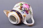 cream jug, porcelain, A. Popov manufactory, Russia, the 19th cent., h 11.3 cm, restoration of the fl...