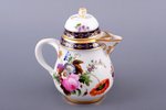 cream jug, porcelain, A. Popov manufactory, Russia, the 19th cent., h 11.3 cm, restoration of the fl...