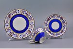 tea trio, Ornamental floral motif, porcelain, sculpture's work, M.S. Kuznetsov manufactory, handpain...