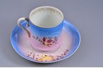 tējas pāris, rokas gleznojums, porcelāns, Hrapunova-Novogo fabrika, Krievijas impērija, 19. un 20. g...